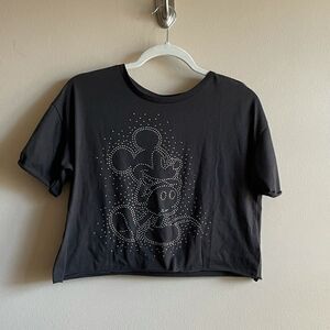 Disney Mickey Mouse cropped charcoal Gray women’s shirt large w/ jeweled beading